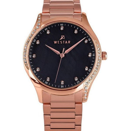 Westar Zing Crystal Accents Rose Gold Tone Stainless Steel Black Mother Of Pearl Dial Quartz 00127PPN613 Women's Watch