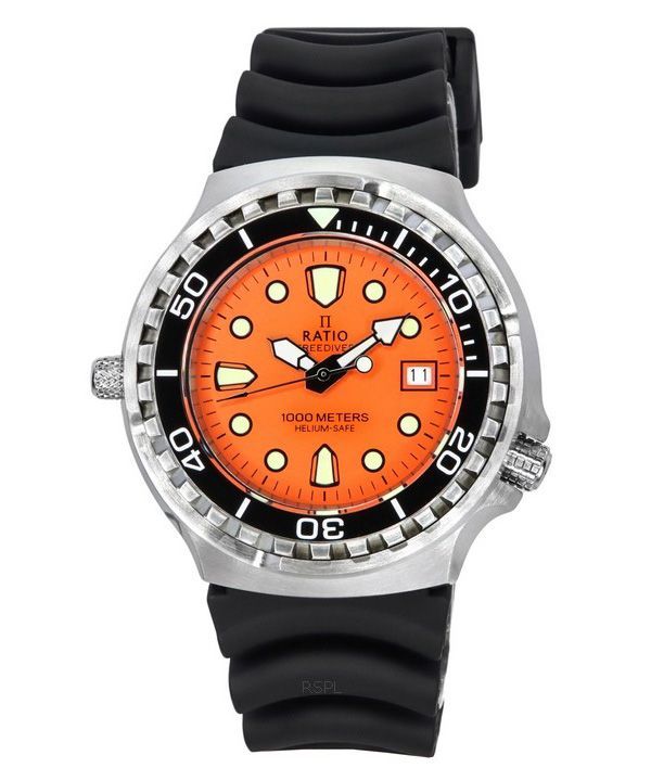 Ratio FreeDiver Helium Safe Sapphire Quartz Orange Dial 1038EF102V-ORG Men's 1000M Watch