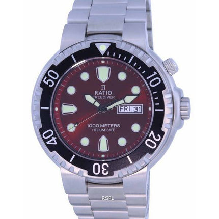 Ratio FreeDiver Red Dial Stainless Steel Quartz 1050HA93-02V-RED 1000M Mens Watch