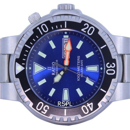 Ratio FreeDiver Blue Dial Stainless Steel Quartz 1050HA93-12V-BLU 1000M Mens Watch