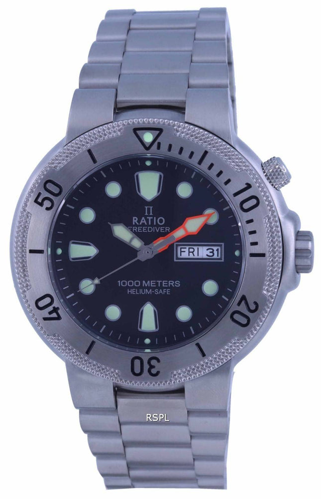 Ratio FreeDiver Black Dial Stainless Steel Quartz 1050MD93-02V-BLK 1000M Mens Watch