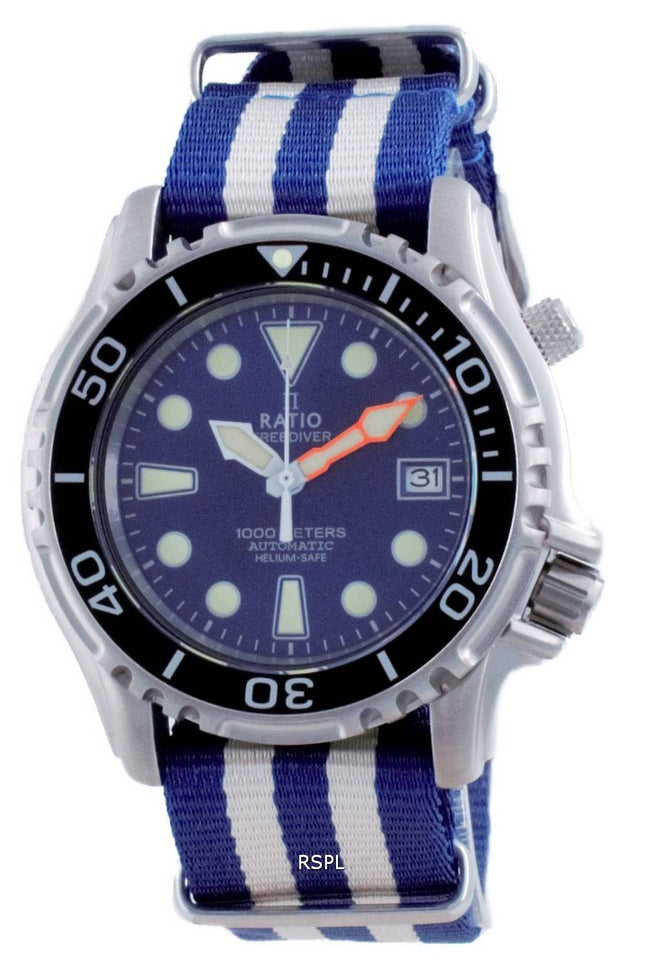 Ratio Free Diver Helium Safe Nylon Automatic Diver's 1066KE20-33VA-BLU-var-NATO2 1000M Men's Watch