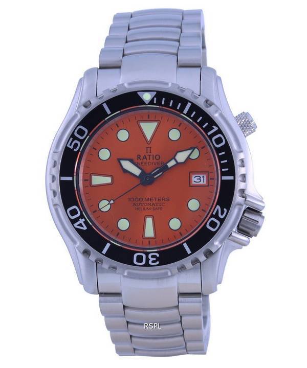 Ratio FreeDiver Helium Safe 1000M Orange Dial Stainless Steel Automatic 1066KE26-33VA-ORG Men's Watch