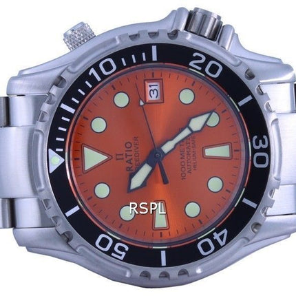 Ratio FreeDiver Helium Safe 1000M Orange Dial Stainless Steel Automatic 1066KE26-33VA-ORG Men's Watch