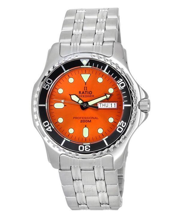 Ratio FreeDiver Professional Sapphire Sunray Orange Dial Quartz 36JL140-ORG 200M Men's Watch