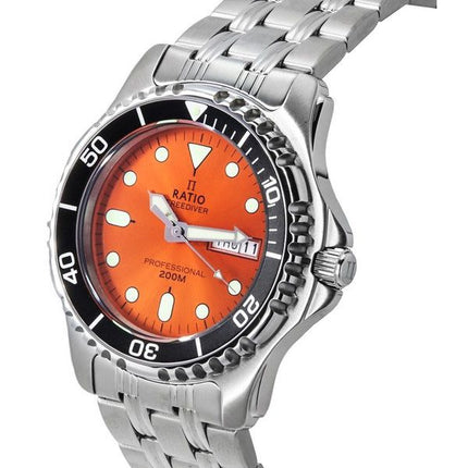 Ratio FreeDiver Professional Sapphire Sunray Orange Dial Quartz 36JL140-ORG 200M Men's Watch