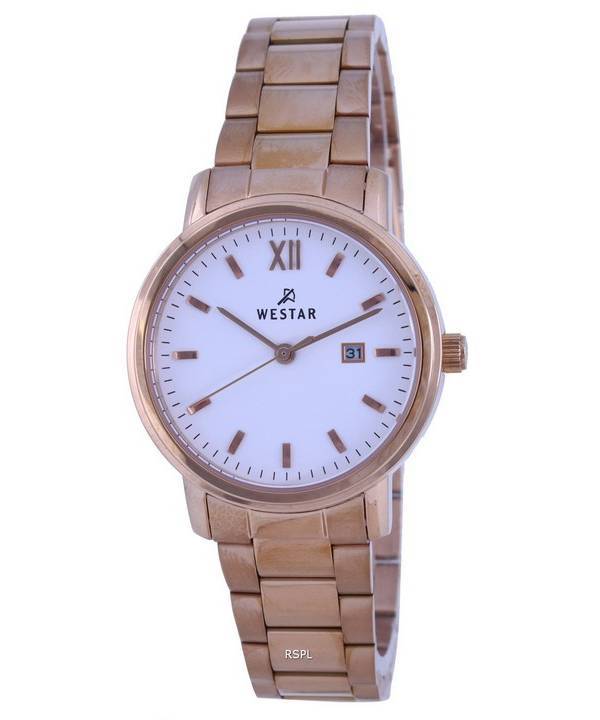 Westar White Dial Rose Gold Tone Stainless Steel Quartz 40245 PPN 601 Womens Watch