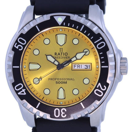 Ratio FreeDiver Yellow Dial PU Strap Quartz 48HA90-02-YLW 500M Mens Watch