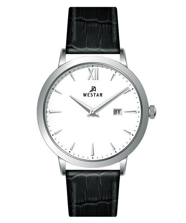 Westar Profile Leather Strap White Dial Quartz 50214STN101 Men's Watch