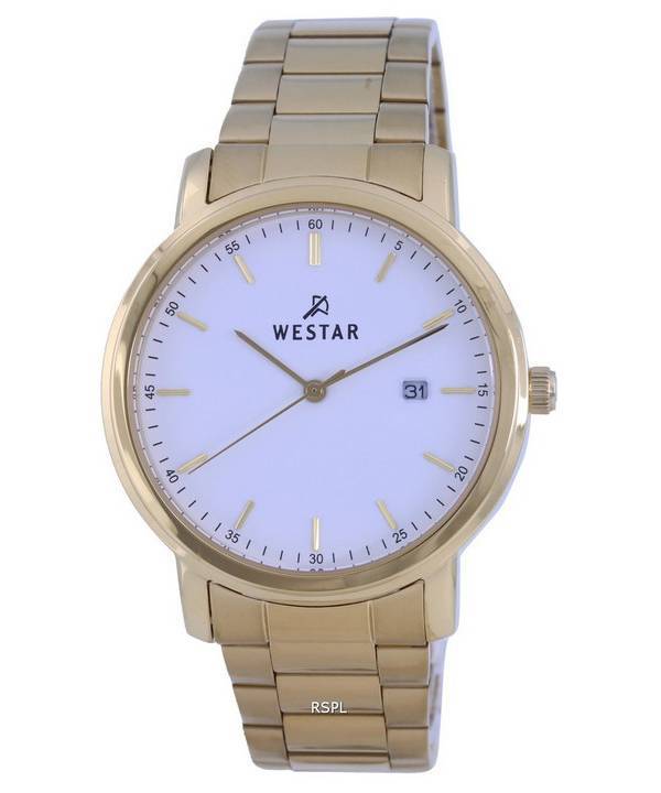 Westar White Dial Gold Tone Stainless Steel Quartz 50243 GPN 101 Mens Watch