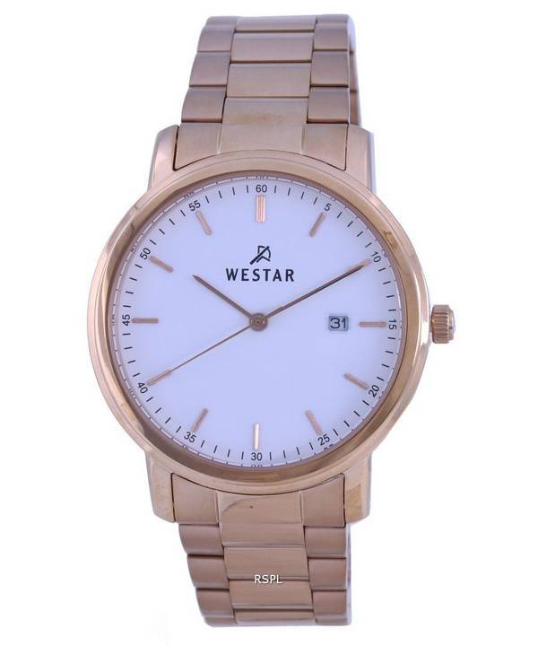 Westar White Dial Rose Gold Tone Stainless Steel Quartz 50243 PPN 601 Mens Watch