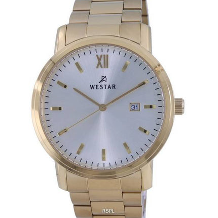 Westar Silver Dial Gold Tone Stainless Steel Quartz 50245 GPN 102 Mens Watch