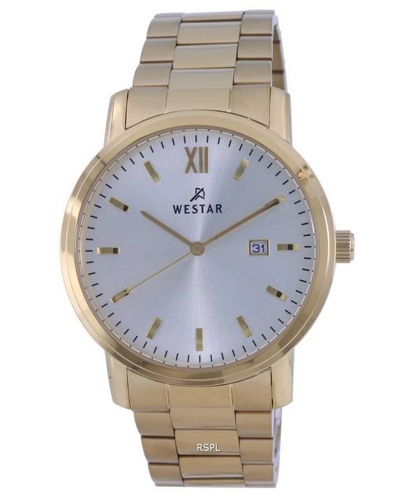 Westar Silver Dial Gold Tone Stainless Steel Quartz 50245 GPN 102 Mens Watch