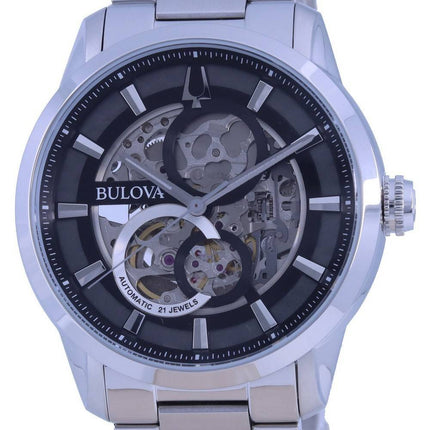 Bulova Classic Skeleton Black Dial Stainless Steel Automatic 96A208 Mens Watch