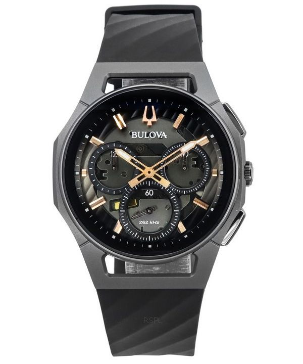 Bulova Curv Chronograph Rubber Strap Grey Dial Quartz 98A162 Mens Watch