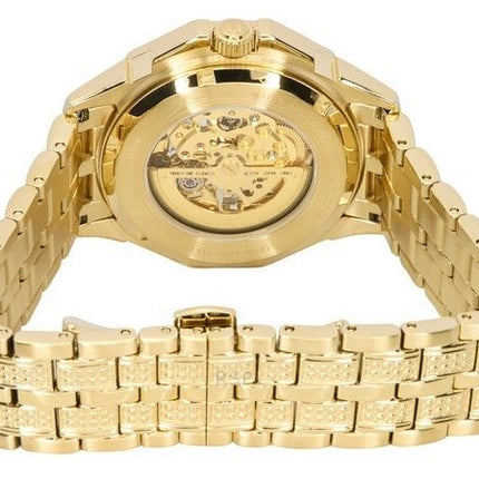 Bulova Octava Crystal Accents Stainless Steel Skeleton Gold Dial Automatic 98A292 Men's Watch