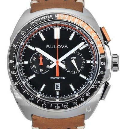 Bulova Racer Chronograph Leather Strap Black Dial Quartz 98B427 100M Mens Watch