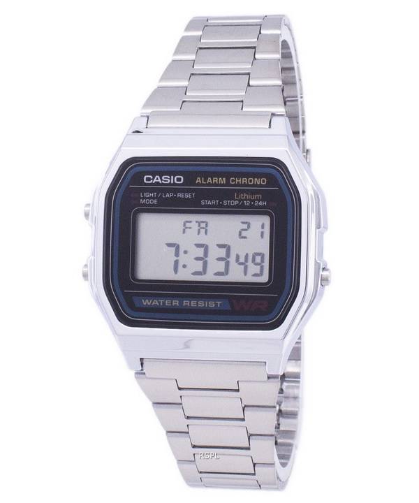 Casio Digital Stainless Steel Daily Alarm A158WA-1DF A158WA-1 Mens Watch