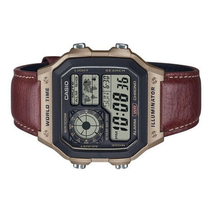 Casio Standard Digital World Time Leather Strap Quartz AE-1200WHL-5AV 100M Men's Watch