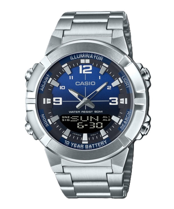 Casio Analog Digital Combination Stainless Steel Blue Dial Quartz AMW-870DA-2A1V Men's Watch