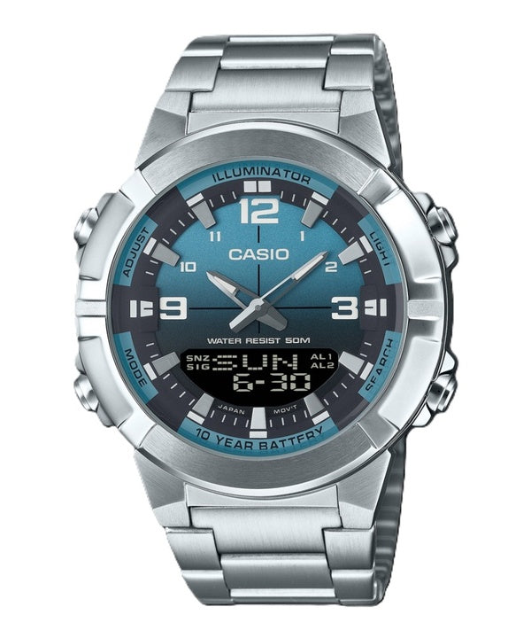 Casio Analog Digital Combination Stainless Steel Light Blue Dial Quartz AMW-870DA-2A2V Men's Watch