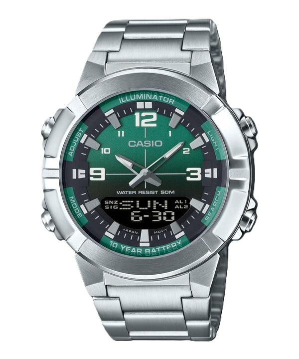 Casio Analog Digital Combination Stainless Steel Green Dial Quartz AMW-870DA-3AV Men's Watch