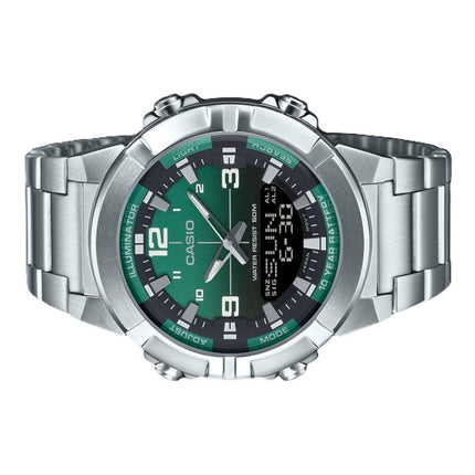 Casio Analog Digital Combination Stainless Steel Green Dial Quartz AMW-870DA-3AV Men's Watch