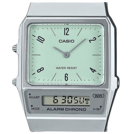 Casio Vintage Analog Digital Dual Time Stainless Steel Bracelet Green Dial Quartz AQ-800E-3A Unisex Watch