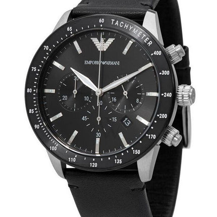 Emporio Armani Mario Chronograph Leather Black Dial Quartz AR11243 Mens Watch