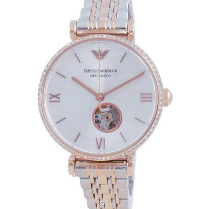 Emporio Armani Gianni T-Bar Open Heart Two Tone Stainless Steel Automatic AR60019 Unisex Watch