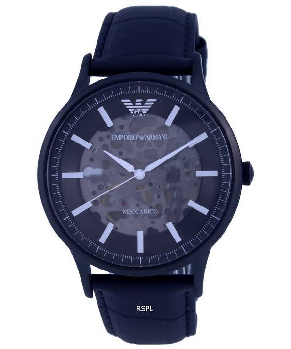 Emporio Armani Skeleton Leather Black Dial Automatic AR60042 Mens Watch