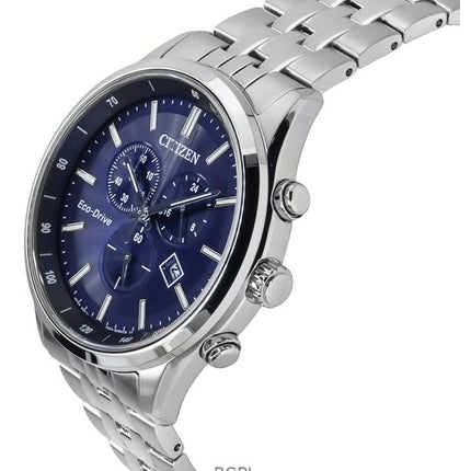 Citizen Eco-Drive Chronograph Stainless Steel Blue Dial AT2570-56L 100M Men's Watch