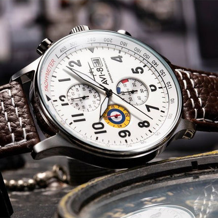 AVI-8 Hawker Hurricane Classic Chronograph Classic White Dial Quartz AV-4011-01 Mens Watch