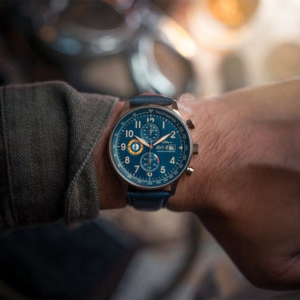 AVI-8 Hawker Hurricane Classic Chronograph Regent Blue Leather Strap Blue Dial Quartz AV-4011-0Q Men's Watch