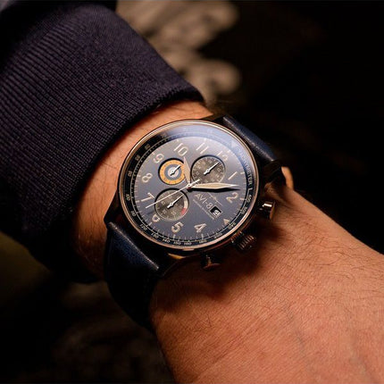 AVI-8 Hawker Hurricane Classic Chronograph Regent Blue Leather Strap Blue Dial Quartz AV-4011-0Q Men's Watch