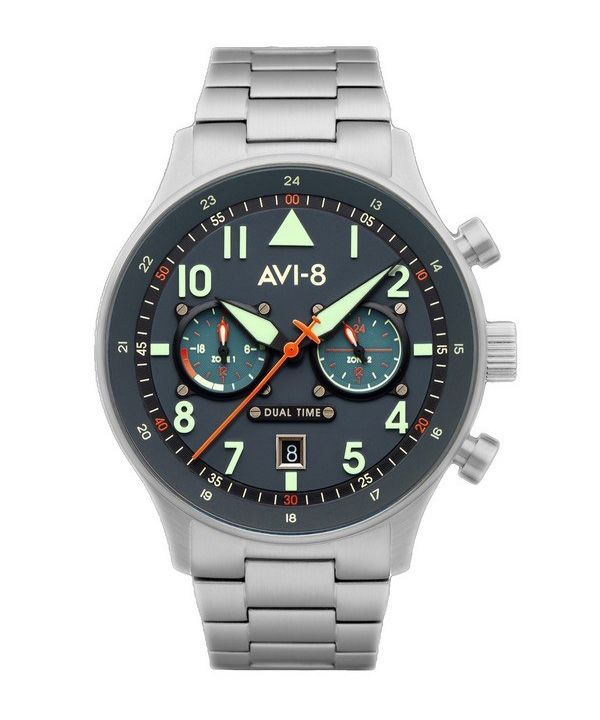 AVI-8 Hawker Hurricane Carey Dual Time Gutersloh Stainless Steel Blue Dial Quartz AV-4088-22 Men's Watch