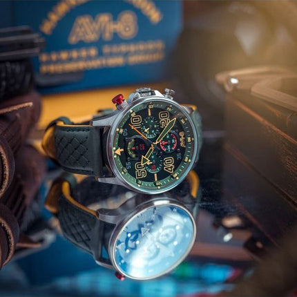 AVI-8 Hawker Typhoon Rb396 Sheila Chronograph Limited Edition Goch Green Dial Quartz AV-4093-08 Mens Watch