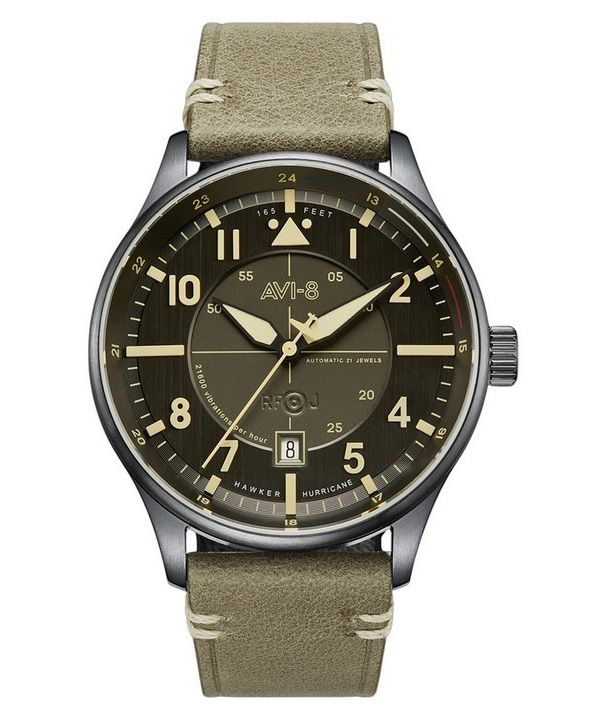 AVI-8 Hawker Hurricane Kent Automatic Stanton Leather Strap Grey Dial AV-4094-04 Men's Watch