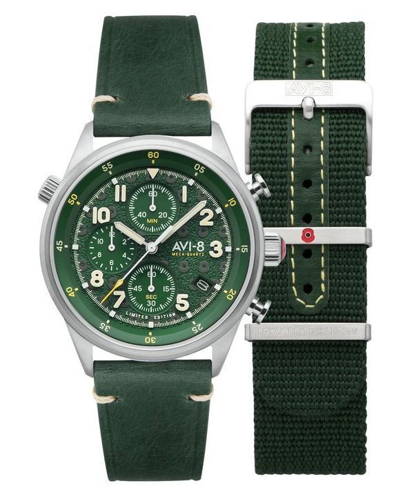 AVI-8 Flyboy Royal British Legion Tri-Service Chronograph Limited Edition Marlborough Lines Green Dial Quartz AV-4102-RBL-03 Men