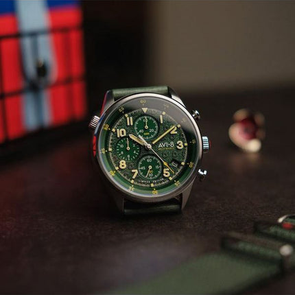 AVI-8 Flyboy Royal British Legion Tri-Service Chronograph Limited Edition Marlborough Lines Green Dial Quartz AV-4102-RBL-03 Men