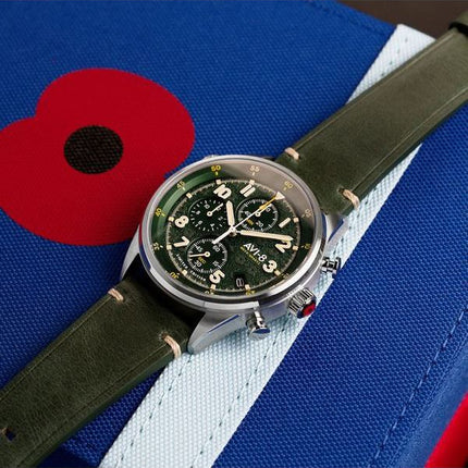 AVI-8 Flyboy Royal British Legion Tri-Service Chronograph Limited Edition Marlborough Lines Green Dial Quartz AV-4102-RBL-03 Men