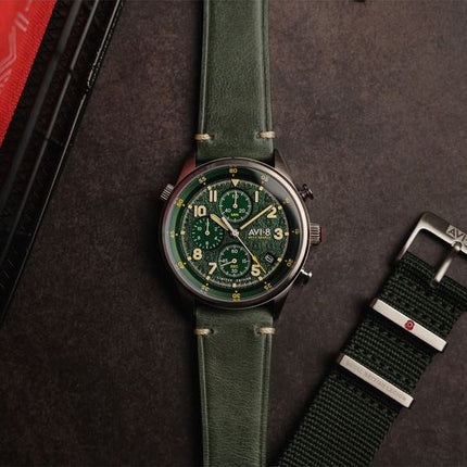 AVI-8 Flyboy Royal British Legion Tri-Service Chronograph Limited Edition Marlborough Lines Green Dial Quartz AV-4102-RBL-03 Men