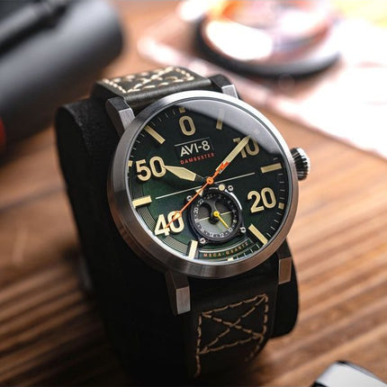 AVI-8 Dambuster Chadwick Meca-Quartz Forest Green Leather Strap Green Dial AV-4113-02 Men's Watch