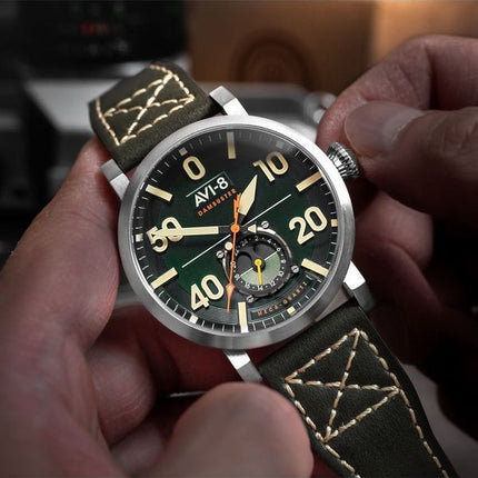 AVI-8 Dambuster Chadwick Meca-Quartz Forest Green Leather Strap Green Dial AV-4113-02 Men's Watch