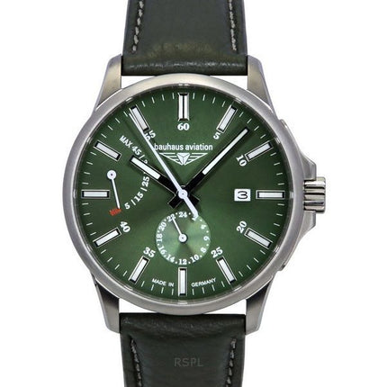 Bauhaus Aviation Green Leather Strap Dark Green Dial Automatic 28604 100M Men's Watch