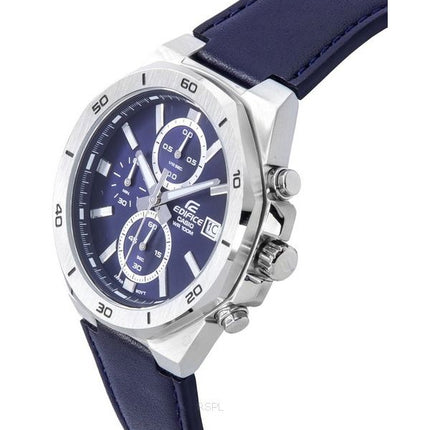 Casio Edifice Standard Chronograph Leather Strap Blue Dial Quartz EFV-640L-2A 100M Men's Watch