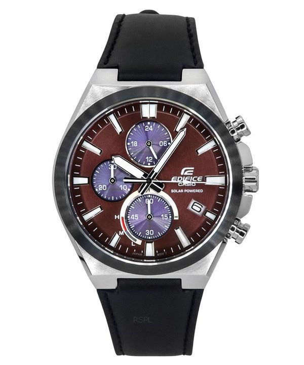 Casio Edifice Analog Chronograph Leather Strap Burgundy Dial Solar EQS-950BL-5A 100M Men's Watch