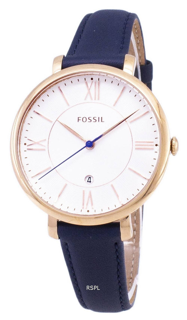 Fossil Jacqueline Silver Dial Navy Blue Leather ES3843 Womens Watch