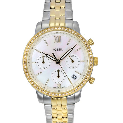 Fossil Neutra Chronograph Two Tone Stainless Steel White Mother Of Pearl Dial Quartz ES5216 Women's Watch