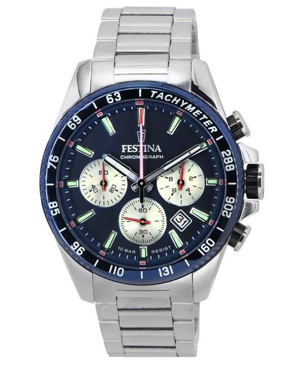 Festina Timeless Chronograph Stainless Steel Blue Dial 20560-2 100M Men's Watch